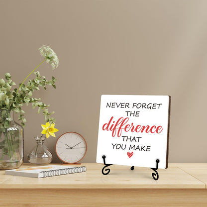 Thank You Gifts for Women Men, Never Forget The Difference That You Make Wooden Sign with Stand, Appreciation Retirement Farewell Going Away Goodbye Gifts for Coworkers Boss Friends, 5"x5"-C23