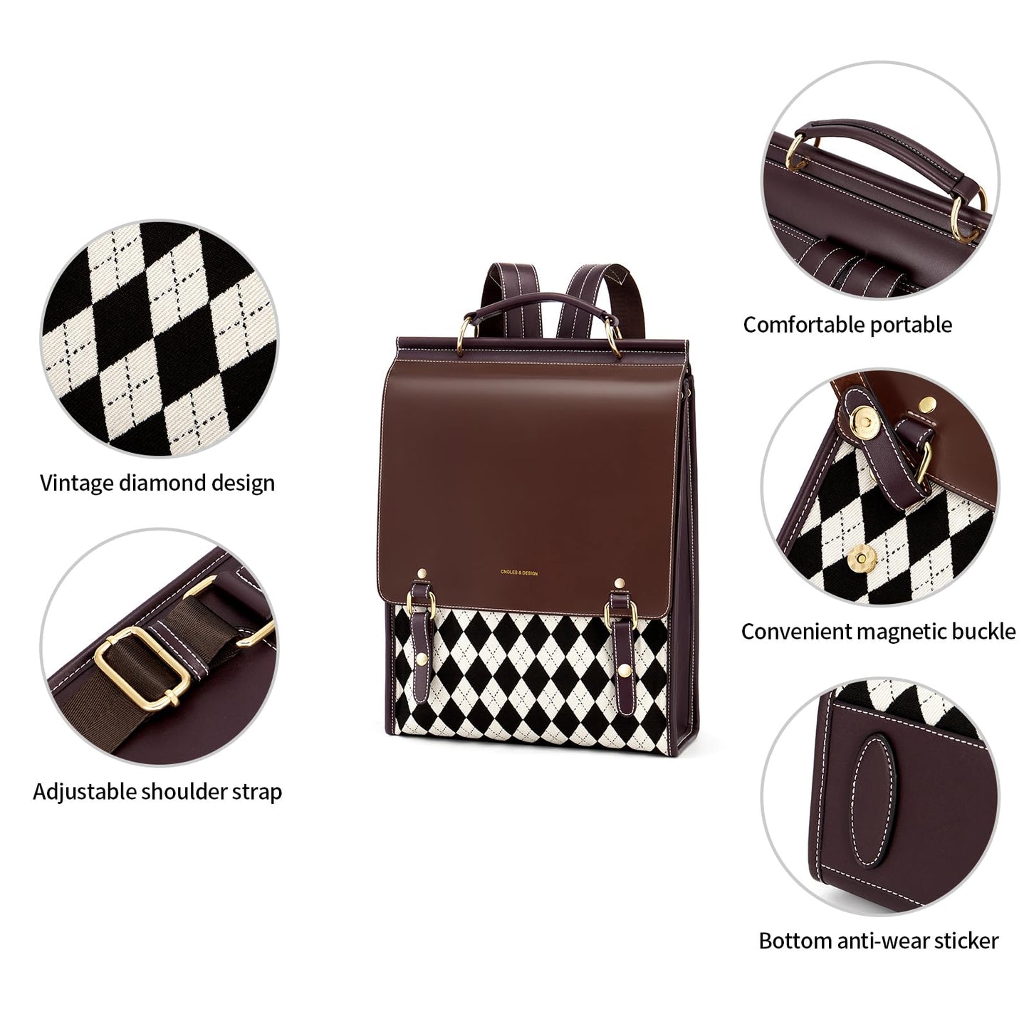 Cnoles Leather Backpack Purse For Women Fashion Ladies Vintage Bag Casual College Travel Backpacks Large bags Black