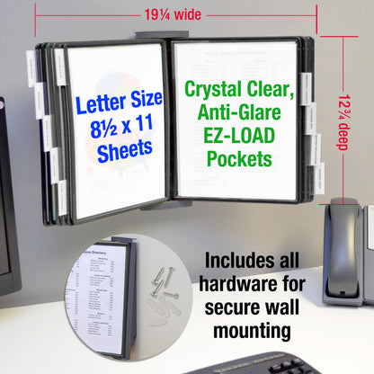 Ultimate Office AdjustaView FastFind 10-Pocket Wall Mounted Reference Display Organizer with All Black EZ Load Pockets to Display 20 Sheets of Your Most Important Letter Sized Documents