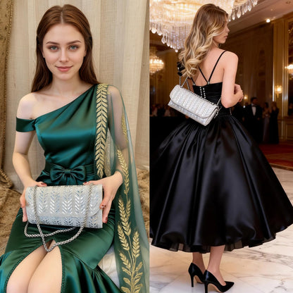 LUKLUKTAISUN 2026 Rhinestones Clutch Purses for Women 3d Evening Bags PU Leather Handbag for Cocktail Prom Party Wedding(Silver)