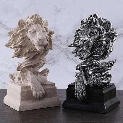 H&W Sandstone Lion - The King of Beasts - Statue Decoration for Home/Study/Living Room, Great Collectible Figurines, Best Gift for The Man, Sandstone Color (HH17-D2)