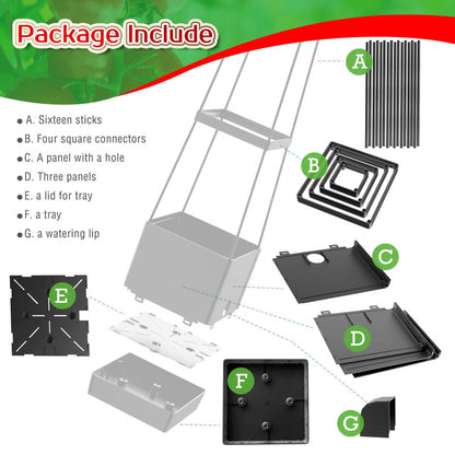 Raised Garden Bed Planter Boxes & Trellis, vanpein Tomato Cage & Planter Pot Outdoor 59" Plant Support with Self Watering for Climbing Vegetable Flowers Vines Plants, Gray