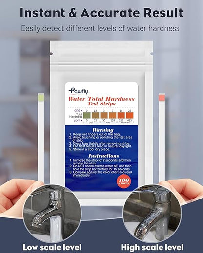 Pawfly Hardness Test Kit - 100 Strips for Drinking, Tap, Well, Pool & Spa Water - Quick & Accurate Calcium & Magnesium Test (0-425 PPM)