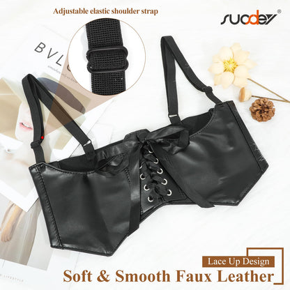 SUOSDEY Women Underbust Corset Belt Elastic Faux Leather Steampunk Renaissance Goth Corset Vest with Straps
