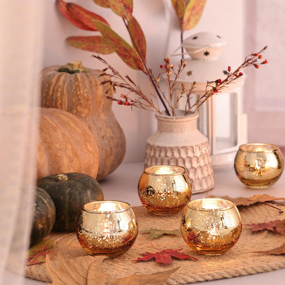 Volens 24PCS Gold Votive Candle Holders for Table Centerpieces, Round Mercury Glass Candle Holders Bulk for Wedding, Birthday, Anniversary, Parties, and Holiday Decorations
