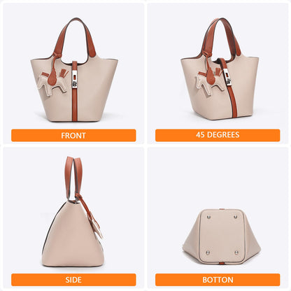 Tote Bag for Women Top Handle Handbag Satchel Bag for Women Vegan Leather Lock Design Bucket Purse for Work Evening