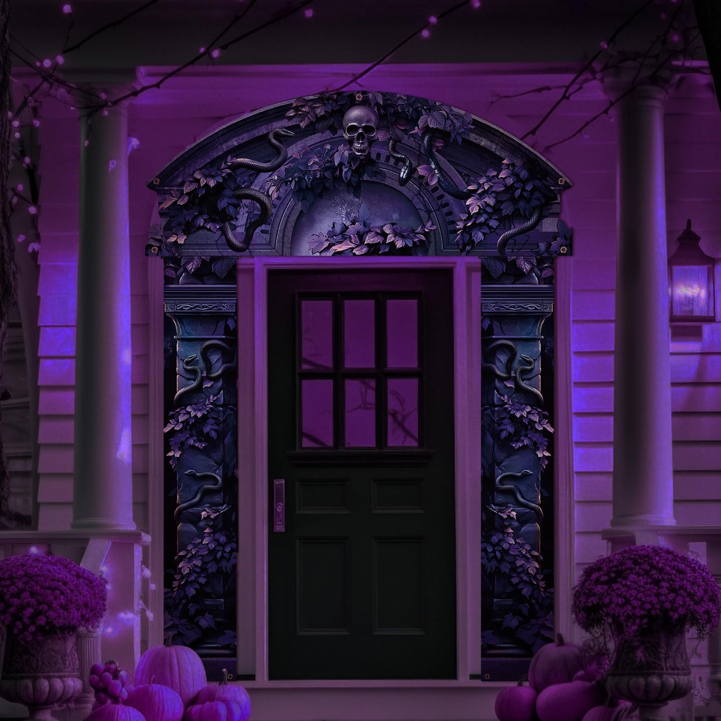HunnmingRe 3 Pcs Halloween Cemetery Archway Halloween Cemetery Banners Gothic Outdoor Banners Sign Banner Decorations for Outdoor Party Supplies (Scary Purple)