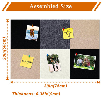 HULAVO Square Felt Cork Bulletin Board Tiles, Self Adhesive DIY Felt Pin Board for Wall 30" x 20" with 35 Pushpins for Office School Home Wall Decor Stickers Memos Photos Display (Gradual Grey& Camel)