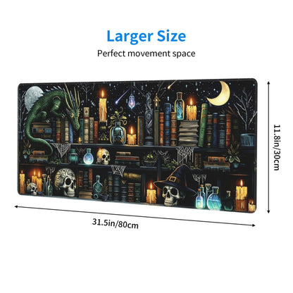 Large Gaming Mousepad, Mystical Gothic Library XL Mouse Pad with Stitched, Full Long Waterproof Non-Slip Base Keyboard Pad, PC Laptop Computer Mat for Men Office Decor, 31.5 * 11.8 in