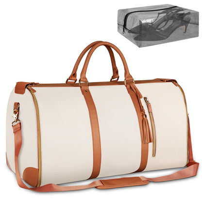 Ytonet Garment Bags for Travel, Convertible Carry on Garment Bag Large Duffle Bags for Women, 2 in 1 Hanging Suitcase Suit Water Resistant Duffel Travel Bags with Shoe Pouch, Beige