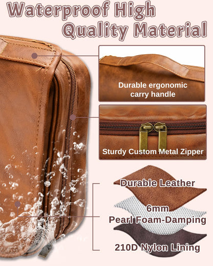 Large Personalized Leather Toiletry Bag for Men, Father Day Gift for Dad, Anniversary Birthday Gift for Male, Engraved Travel Shaving Bag, Custom Gifts for Him, Boyfriend, Husband, Grandpa, Friend