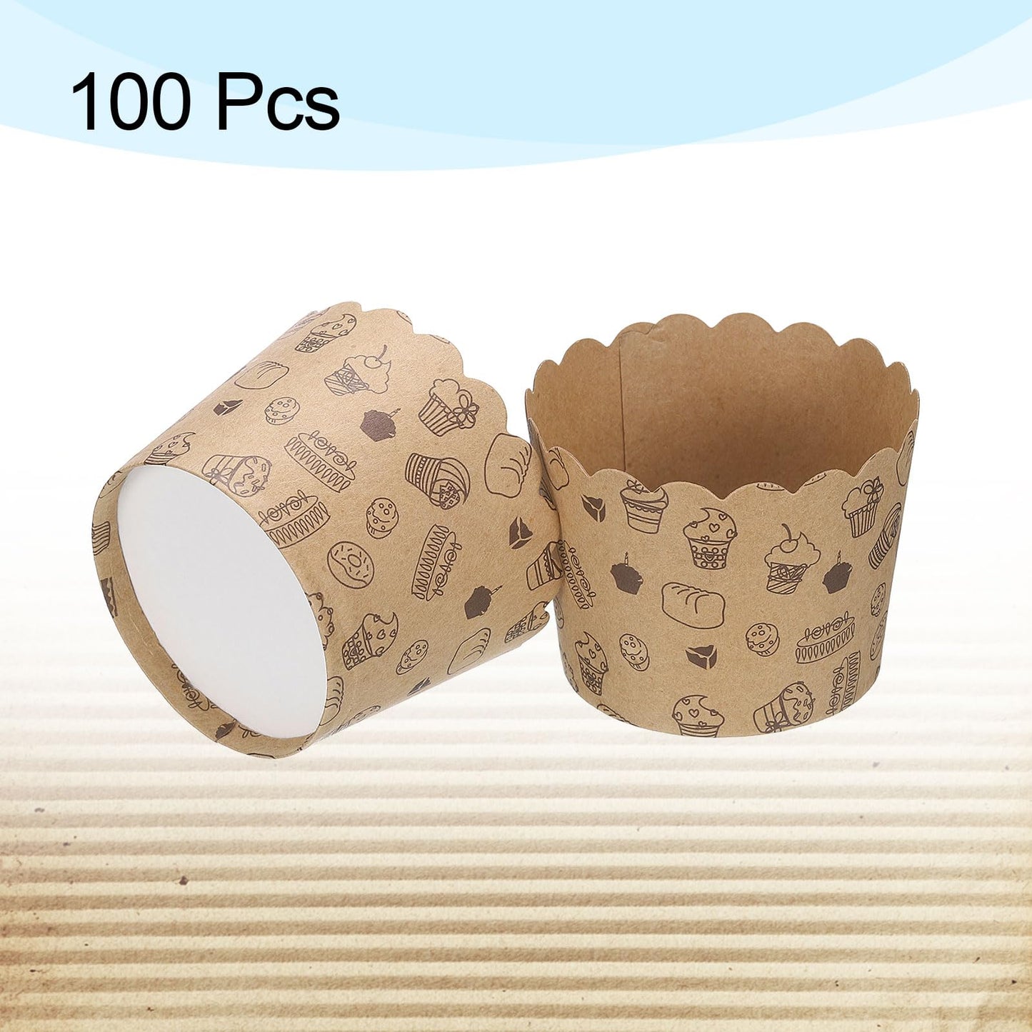HARFINGTON 100Pcs Paper Baking Cups Small Brown Kraft Paper Muffins Liner Cupcake Greaseproof Disposable Bulk Wrapper for Wedding Birthday Graduation, Small Cake