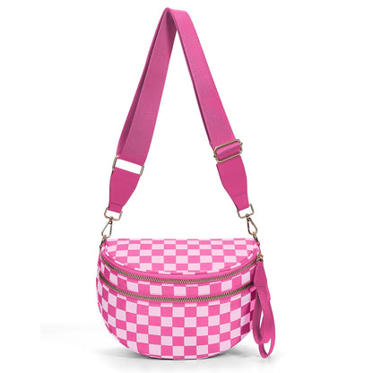 Checkered Crossbody Bum Bags for Women Nylon Checkered Purse Checkerboard Fanny Pack