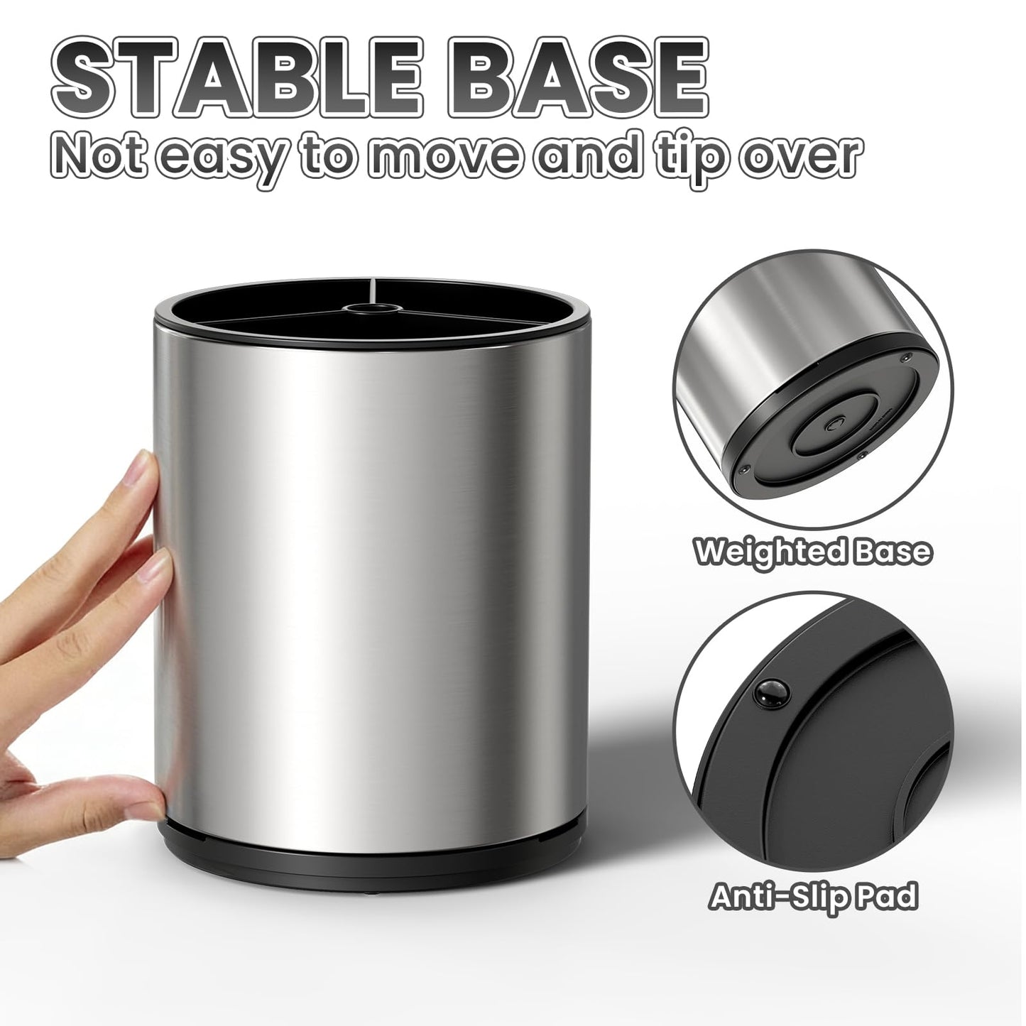 TODAYGO Utensil Holder For Kitchen Counter, Large 360°Rotating Stainless Steel Utensil Crock with 3 Compartment, Drainage Non-Slip