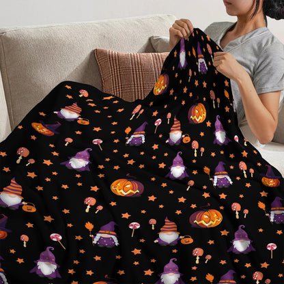 Halloween Blanket Cute Gnome Pumpkin Black Blanket Halloween Lightweight Throw Blanket for Women Kids Soft Cozy Fleece Couch Living Room 40x50 inches