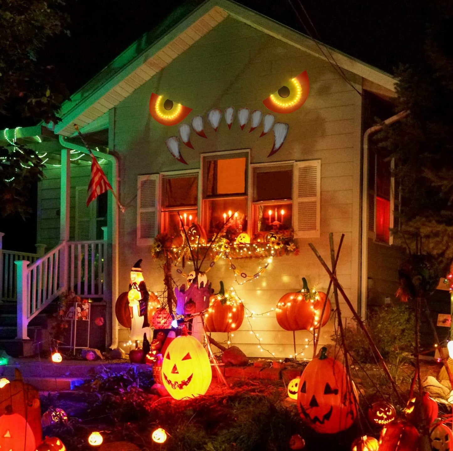 Large Size Halloween Garage Door Decorations 25.59inches - Monster Face House Archway Outdoor Decor with LED Eyes Teeth (Assembly Needed)