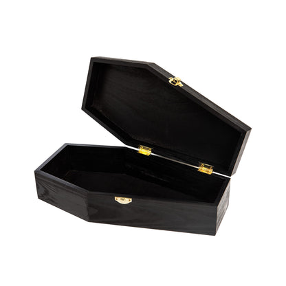 Creative Hobbies 12" Black Painted Wooden Coffin Box – Hinged Halloween Casket for Décor, Party Favors, Goth Display, Doll or Pet Memorial
