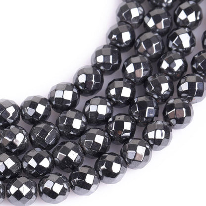 HAAMIIQII 50pcs 8mm Natural Black Hematite Loose Gemstone Beads Faceted Round Spacer Stone Beads for Jewelry Making DIY Bracelets Necklaces Crafting