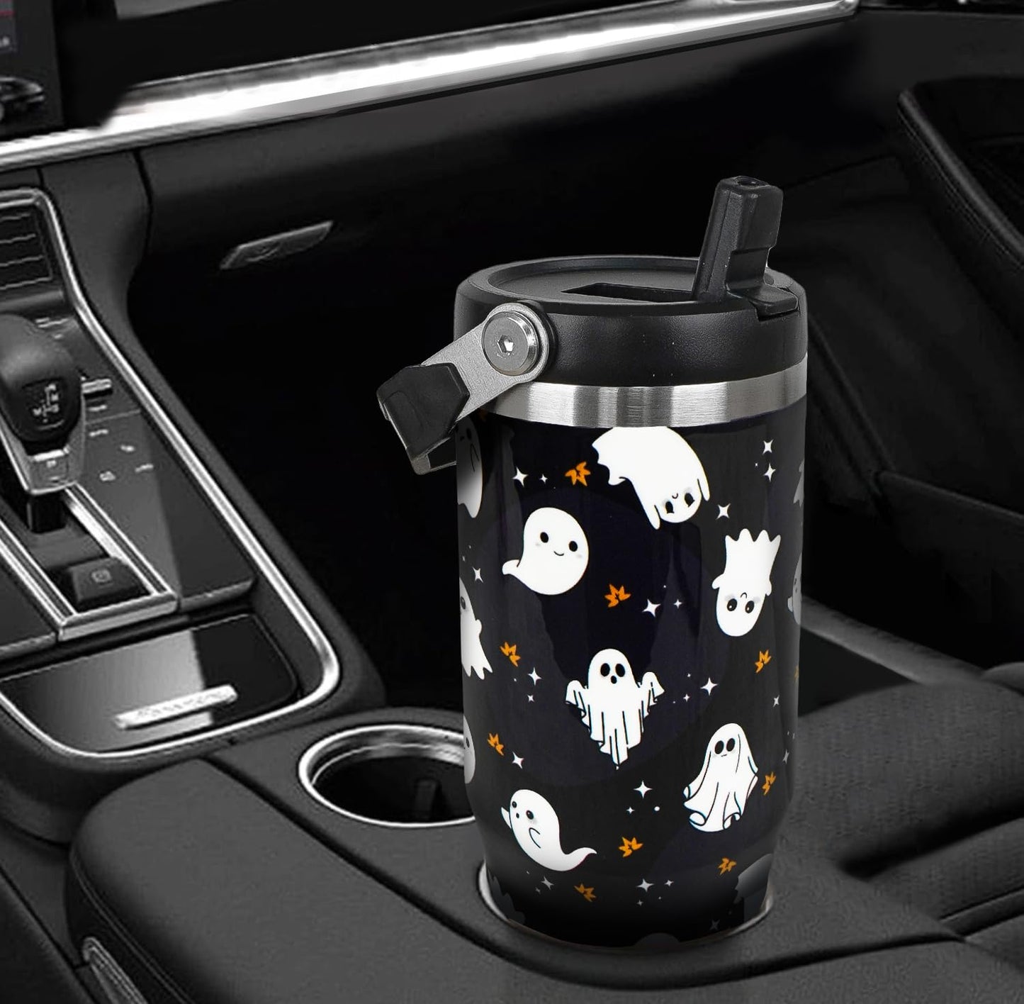 Zifmrtrwn Halloween Tumbler with Handle and Flip Straw Ghost Gifts Coffee Travel Mug Insulated Water Bottle Cup Ghosts Halloween Decor Gifts-30 oz(1PCS)