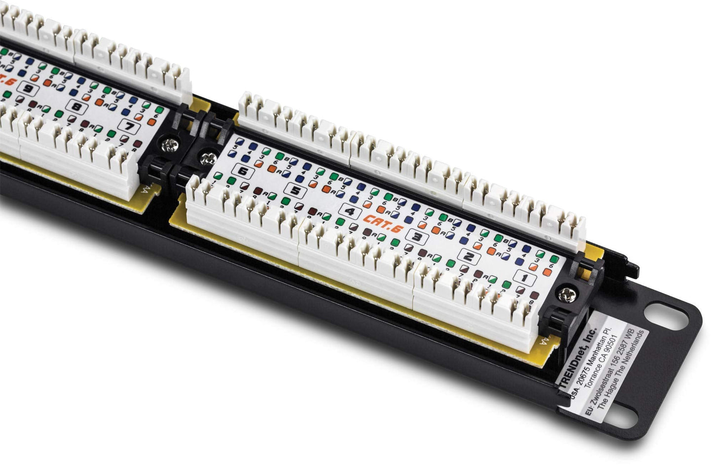 TRENDnet 24-Port Cat6 Unshielded Patch Panel, Wallmount or Rackmount, Compatible with Cat3,4,5,5e,6 Cabling, for Ethernet, Fast Ethernet, Gigabit Applications, Black, TC-P24C6 (Pack of 1)