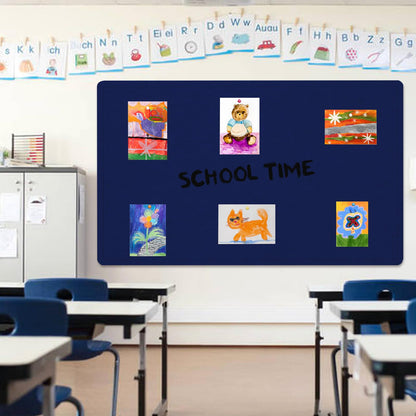 Large Bulletin Board, 60 X 36 inches Cork Board with 30 Pushpin, 5' x 3' Felt Cork Board Notice Pin Board, Self-Adhesive Vision Board Mood Board Foldable Photo Board for Wall - Dark Blue