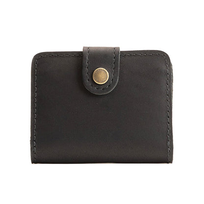 Portland Leather Goods Women's Mini Bifold Wallet – Slim, Palm-Sized Design with Secure Snap Closure, 2 Card Slots, 2 Cash Slots & Zippered Coin Pocket – Black