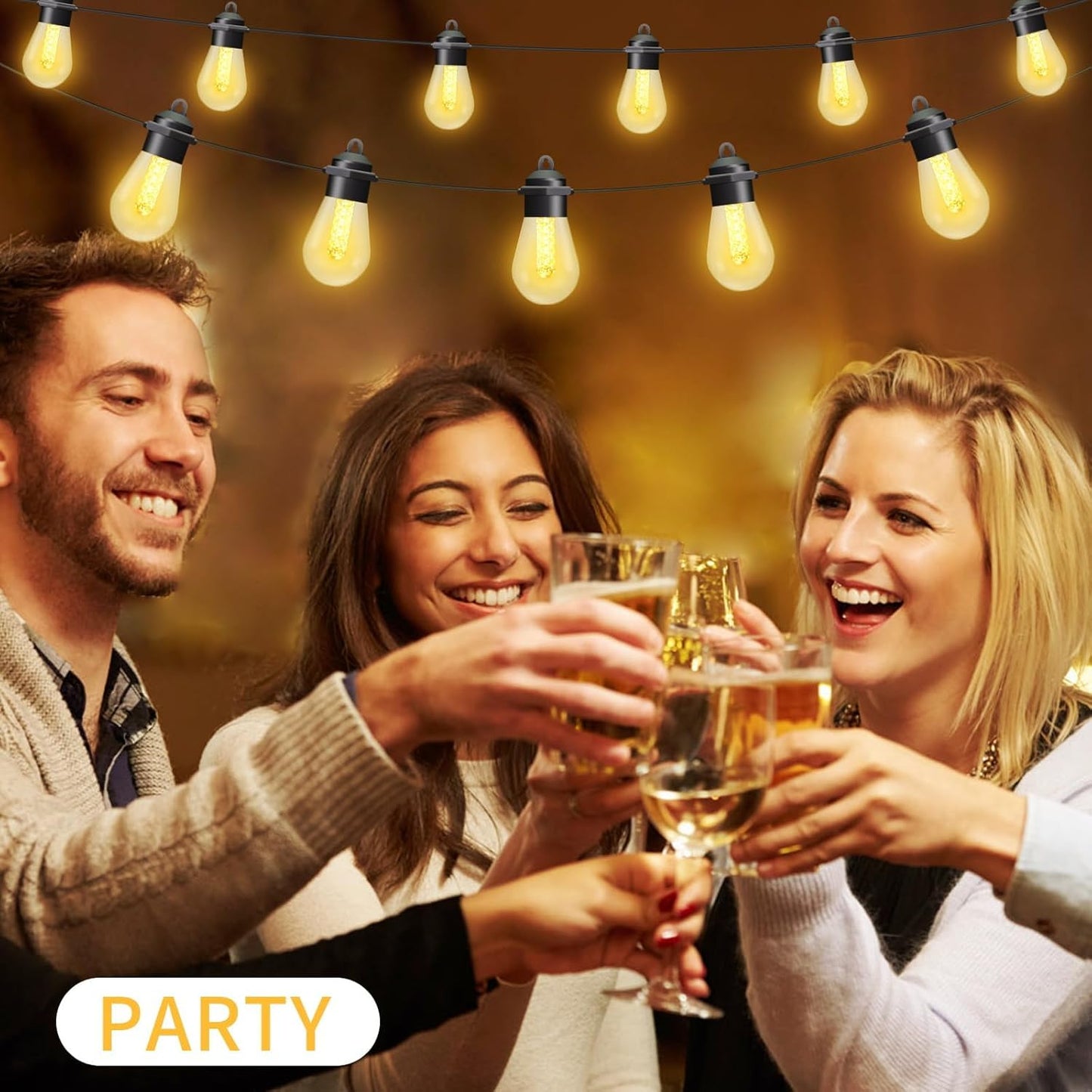 Honche Solar Outdoor Party Lights Waterproof LED IP66 with 15 Edison Bulb Warm White String Lights Patio Lights for Christmas Camping Wedding Birthday Backyard Gazebo Party Decor