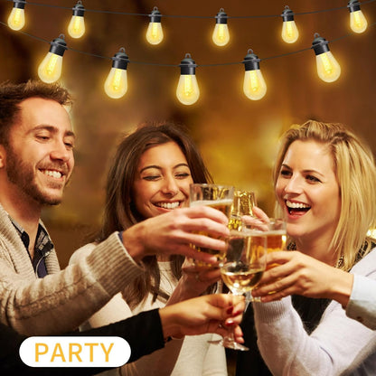 Honche Solar Outdoor Party Lights Waterproof LED IP66 with 15 Edison Bulb Warm White String Lights Patio Lights for Christmas Camping Wedding Birthday Backyard Gazebo Party Decor