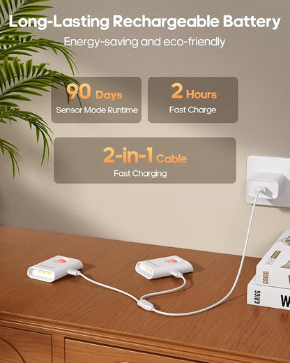 Rechargeable Battery Night Light with Motion Sensor, Wireless, Magnetic & Dimmable Stair Light, Portable Mini 3000K Warm White Stick-on Indoor Night Light for Bathroom, Hallway, Toilet, Bedroom, Stair