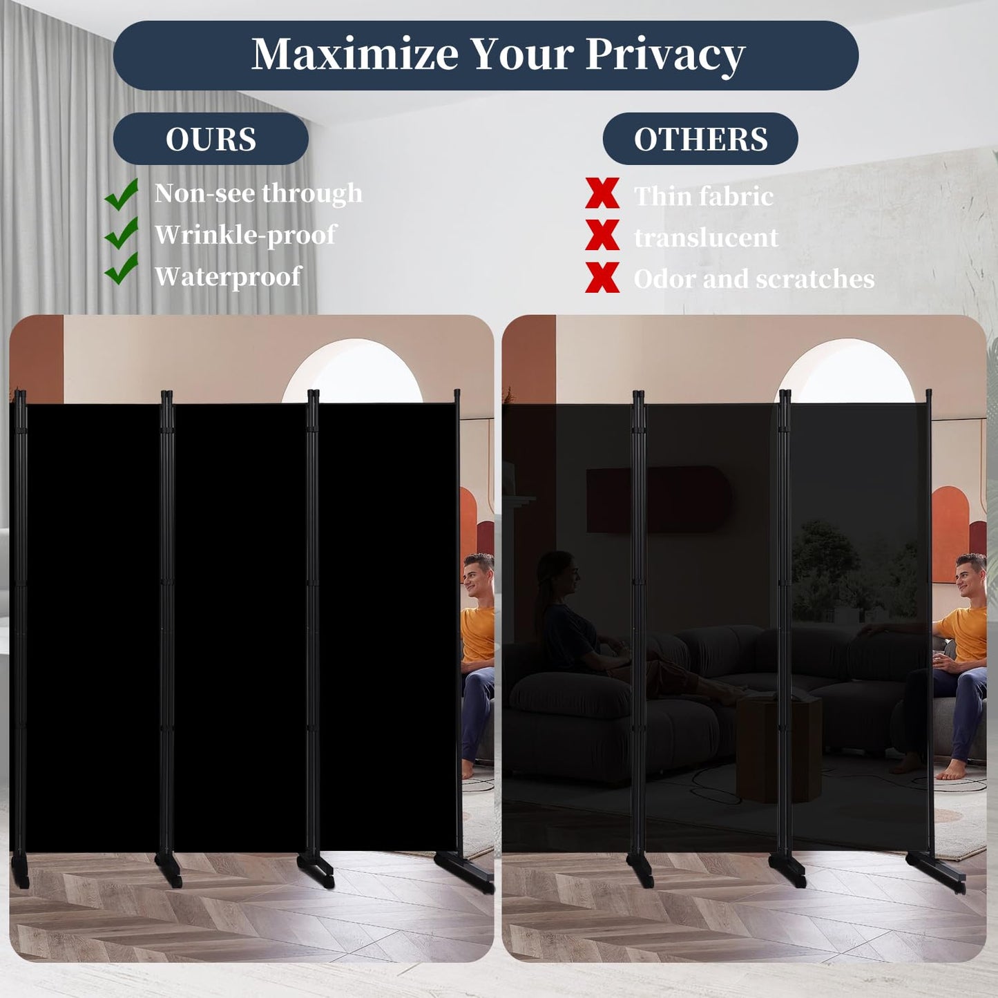 Room Divider 6 Panel-132''Wide Folding Privacy Screen,Large Partition Wall