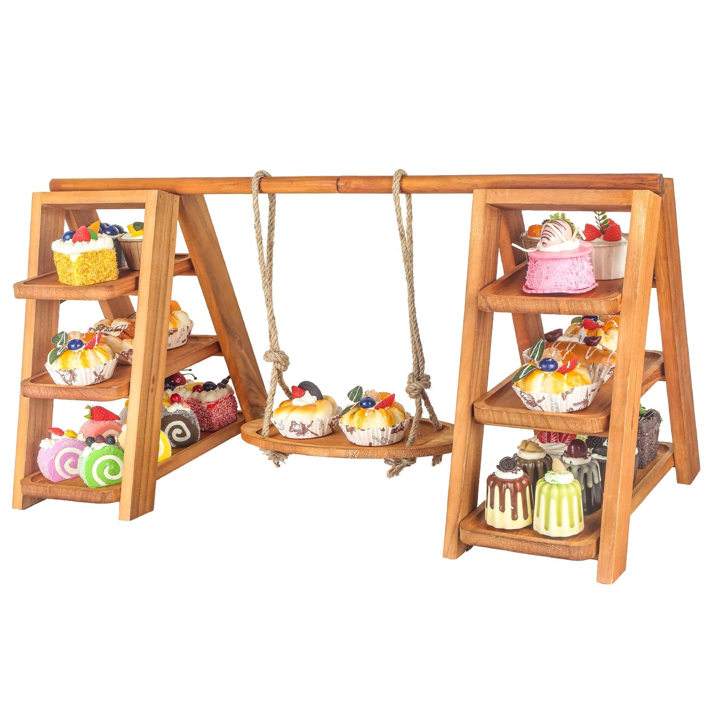Wisreach Wooden 3 Tier Cupcake Stand, Rustic Cupcake Display Stand for Dessert Table, Foldable Serving Tray Tower for Party, Wedding, Birthday, Baby Shower, Holiday Events