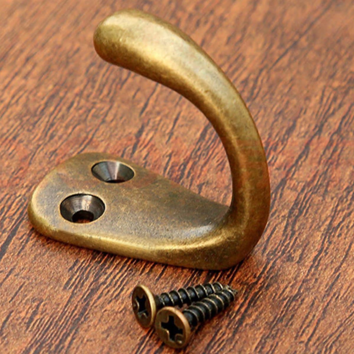 RZDEAL 3PCS Antique Brass Coat and Hat Hook Brass Classico Wall Hanging for Bath Stands Clothes Hangers Scarf Towel (Vintage)