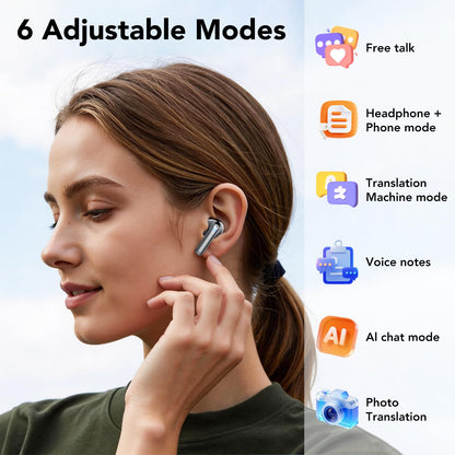 AI Translation Earbuds Real Time with Audio/Video Calls,164 Languages Translator Earbuds with 6 Translation Modes, 3-in-1 Bluetooth 5.4 Translating Headphones,60H Playtime for Travel/Business/Learning