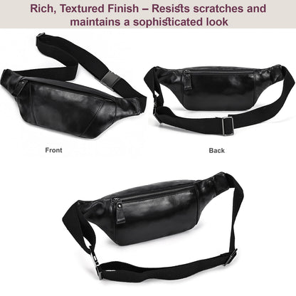 Yevabo Genuine Leather Waist Bag for Men Women, Fanny Pack with Multi-Pockets, Adjustable Strap for Travel, Hiking & Daily Use, Black