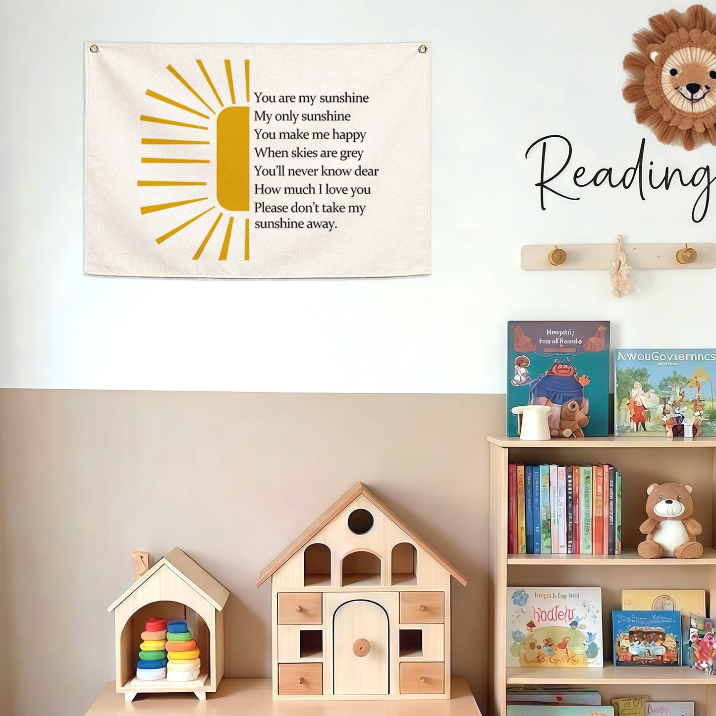 Nursery Wall Decor-Rectangular Banner Flag Wall Decor for Kids Girl Boy-Playroom Bedroom Baby Room Wall Sign-Baby Shower Christmas Gift -You are My Sunshine-28.5"L×20"W
