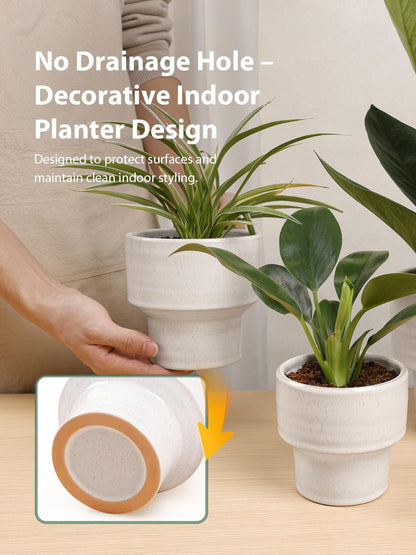 INGOFIN Ceramic Planter Pot Set of 3, 4/5/6 Inch Indoor Plant Decorative Cachepot for Pothos & Succulents, No Drainage Hole, Modern Tabletop Desk Display Pot for Home Decor, Pockmarks White