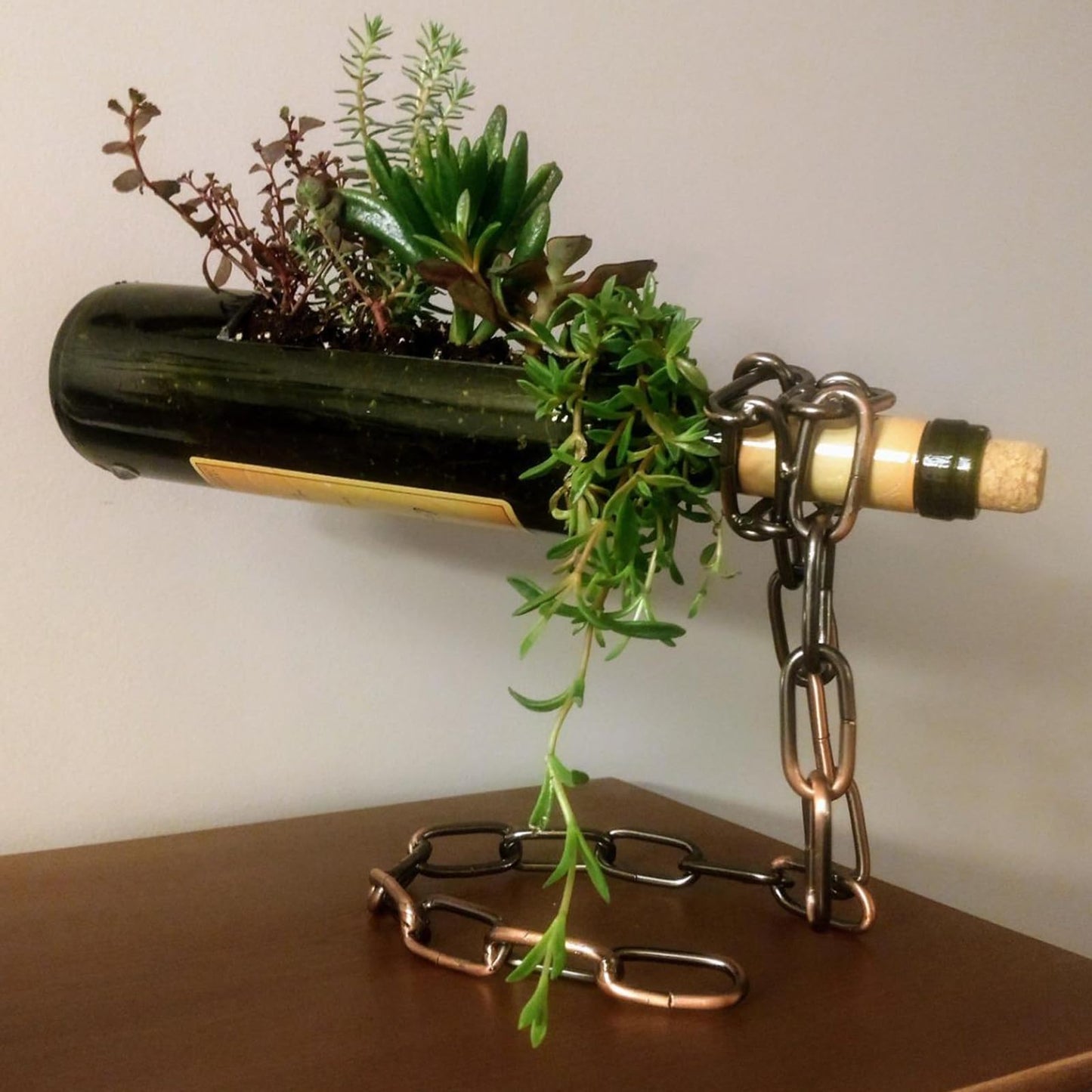 YHan Floating Wine Bottle Holder - Magic Steel Chain Wine Rack for Suspended Display - Holds Any Long-Neck Wine Bottles, Durable & Elegant, Perfect for Home Bar or Kitchen Decor (6.7x5.12x7.5in)