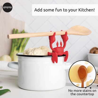 OTOTO Red The Crab Silicone Utensil Rest - Kitchen Gifts, Silicone Spoon Rest - Heat-Resistant Kitchen - Steam Releaser, Chopstick Rests & Holders