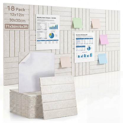 Fuyoooo 18 Pack Large Felt Bulletin Board 71"x36" Cork Board Alternative Jumbo DIY Decorative Pin Wall Panel Self-Adhesive Reusable Bulletin Wall Panels for Home Office Classroom 30x30cm Each (Khaki)