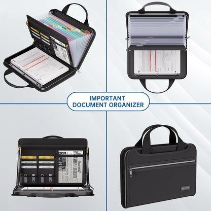 Tamfile Fireproof Accordion File Organizer with Handle, 13 Pocket Expanding File Folder with Zipper & Labels, File Folder with 3 Ring Binder, Multi Pockets Paper Organizer Folder for Letter A4 Files