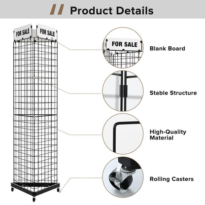 Urban Deco Triangular Grid Wall Panels for Vendor Booth - Gridwall Display Stand with Accessory 24 Hooks, 1 Set Display Racks for Vendor Events (Black)