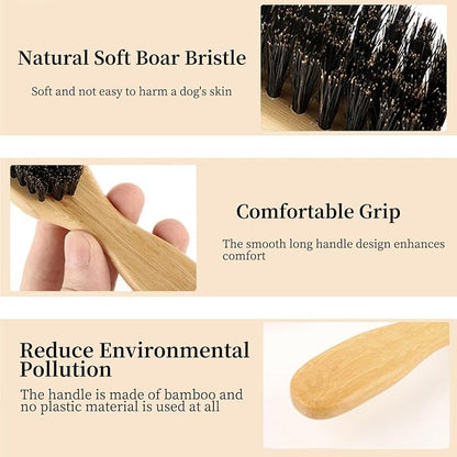 Soft Boar Bristle Dog Brush for Short Haired Dogs - Made of Bamboo, Gentle Deshedding & Grooming Tool, Ideal Dog Hair Brush for Pets, Dog Brushes for Grooming and Shedding （Large）