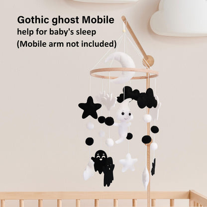 Ghost Baby Mobile, Halloween Mobile for Crib, Goth Crib Mobile for Boys and Girls, Gothic Nursery Mobile for Bassinet, Pack and Play, Ghost, Bat, Moon