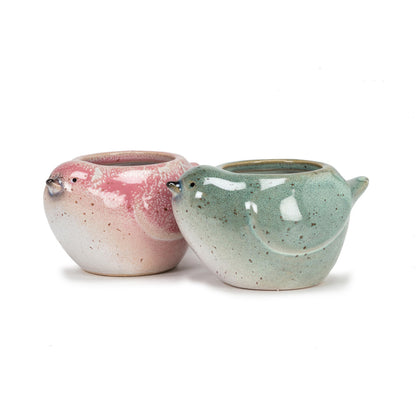 Abbott Collection Stoneware Bird Planter - Pink, Small (3" H)