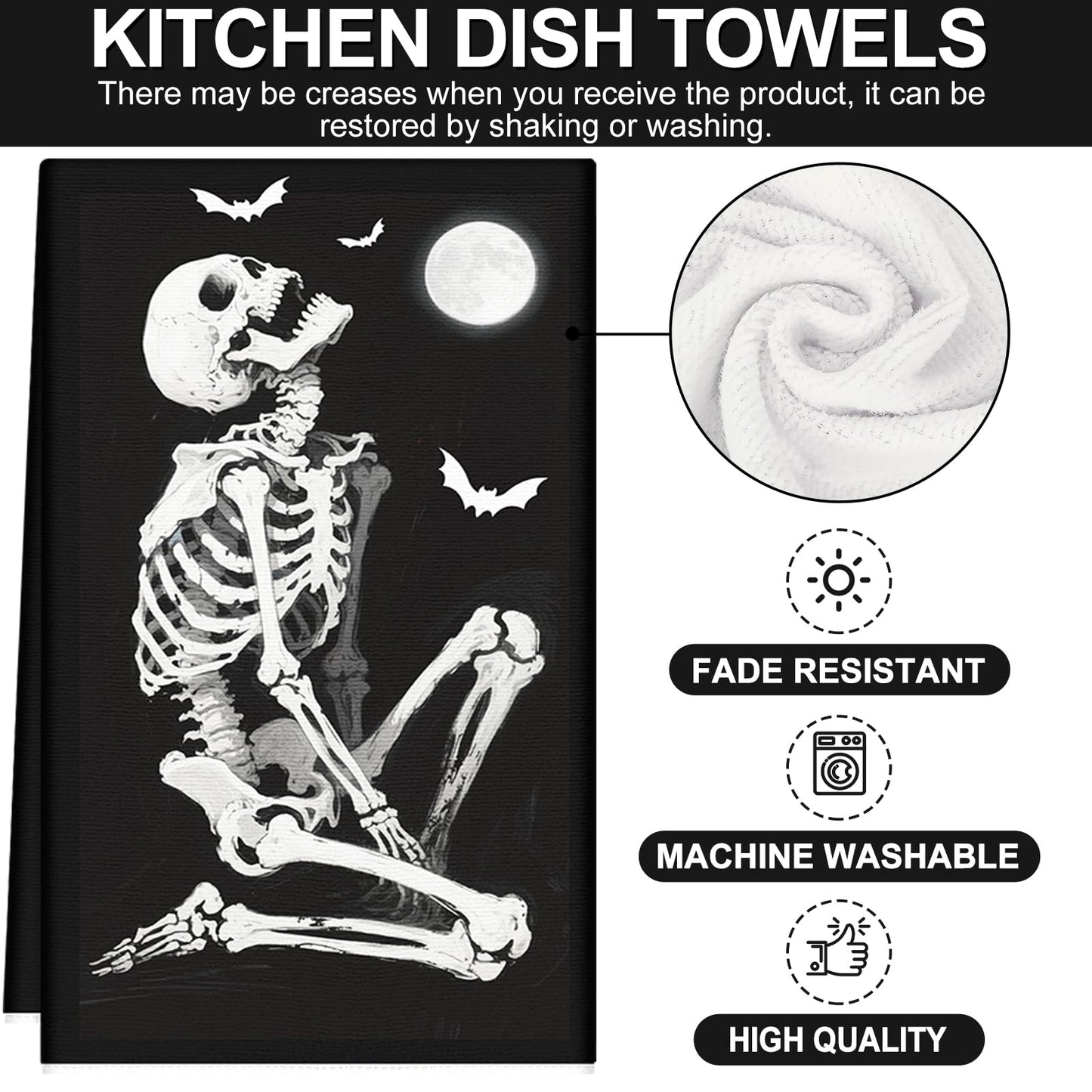 6Pcs Halloween Skeleton Kitchen Towels Spooky Dish Towel 18 x 28 Inch Hand Drying Tea Towel for Cooking Baking Cleaning
