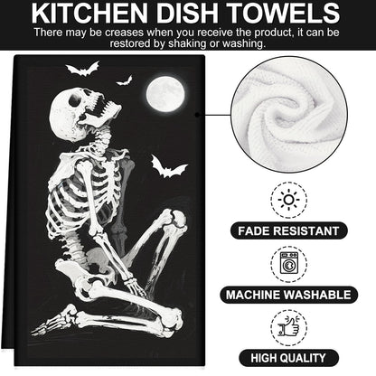6Pcs Halloween Skeleton Kitchen Towels Spooky Dish Towel 18 x 28 Inch Hand Drying Tea Towel for Cooking Baking Cleaning
