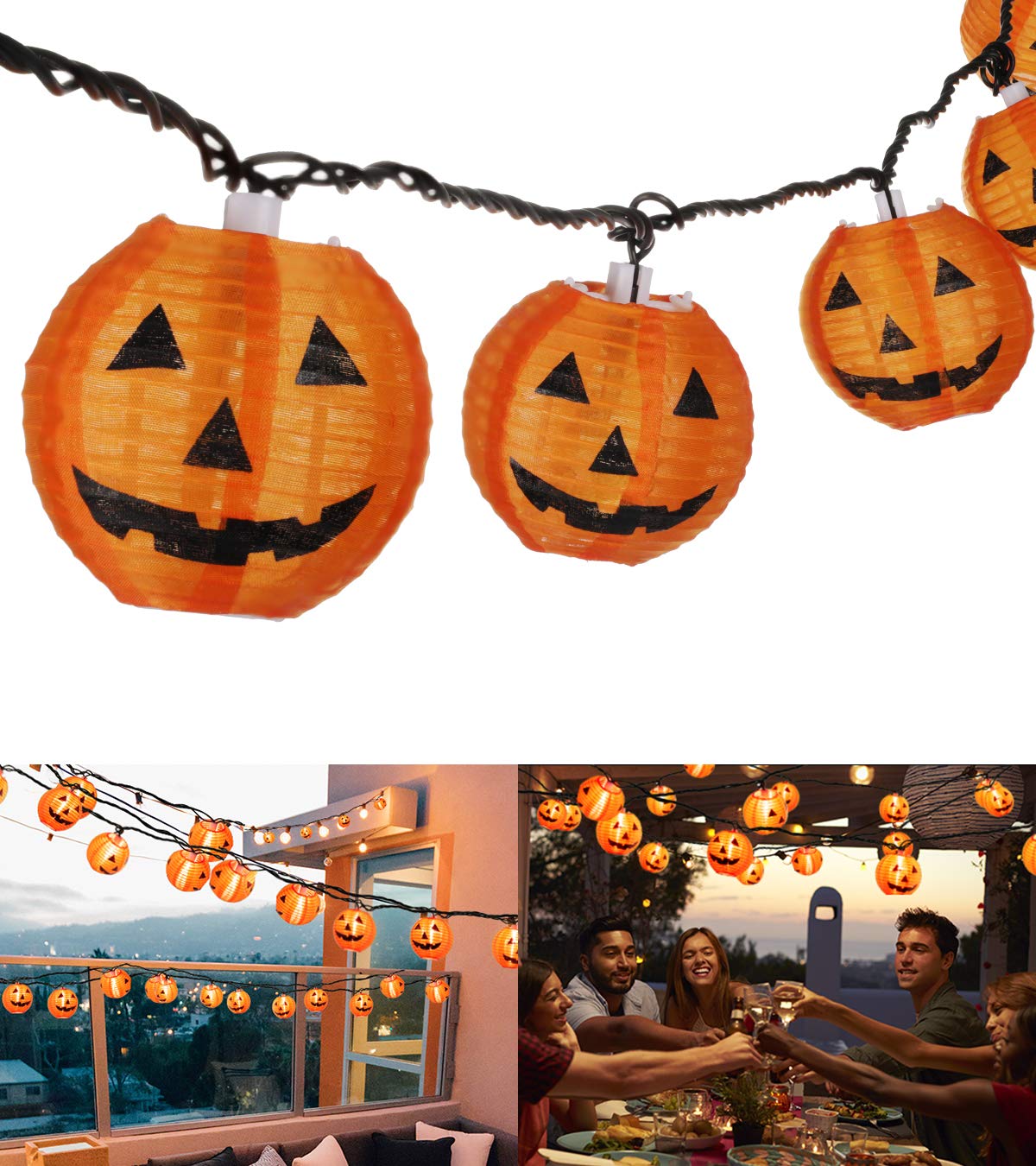 TIGOMOOV Halloween Lantern String Lights, Jack O Lanterns Pumpkin String Lights Plug in, 10 Orange Lights String 9.83FT Connectable Indoor/Outdoor Halloween Decorations
