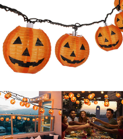 TIGOMOOV Halloween Lantern String Lights, Jack O Lanterns Pumpkin String Lights Plug in, 10 Orange Lights String 9.83FT Connectable Indoor/Outdoor Halloween Decorations