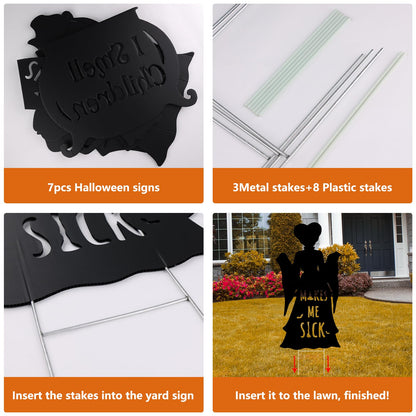 Arosche Extra Large Halloween Decorations Outdoor Hocus Pocus Yard Sign with Stakes 4 pack Witches Silhouette Themed I Smell Children Hocus Pocus Halloween Decor for Lawn, Yard, Garden, Party
