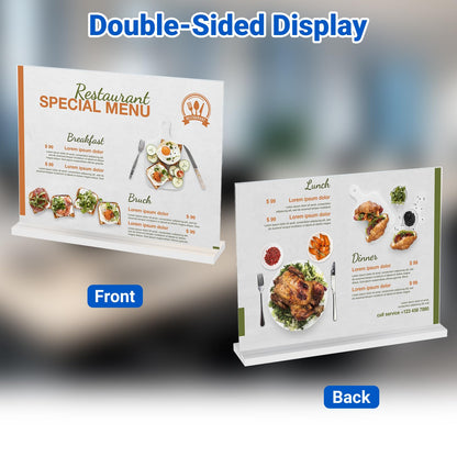 3 Pack Acrylic Sign Holder 11 x 8.5 Horizontal, Double-Sided Clear Sign Holder Plastic Stands for Display, T Shape Acrylic Table Sign Stands for Office Store Restaurants Wedding Party Decoration